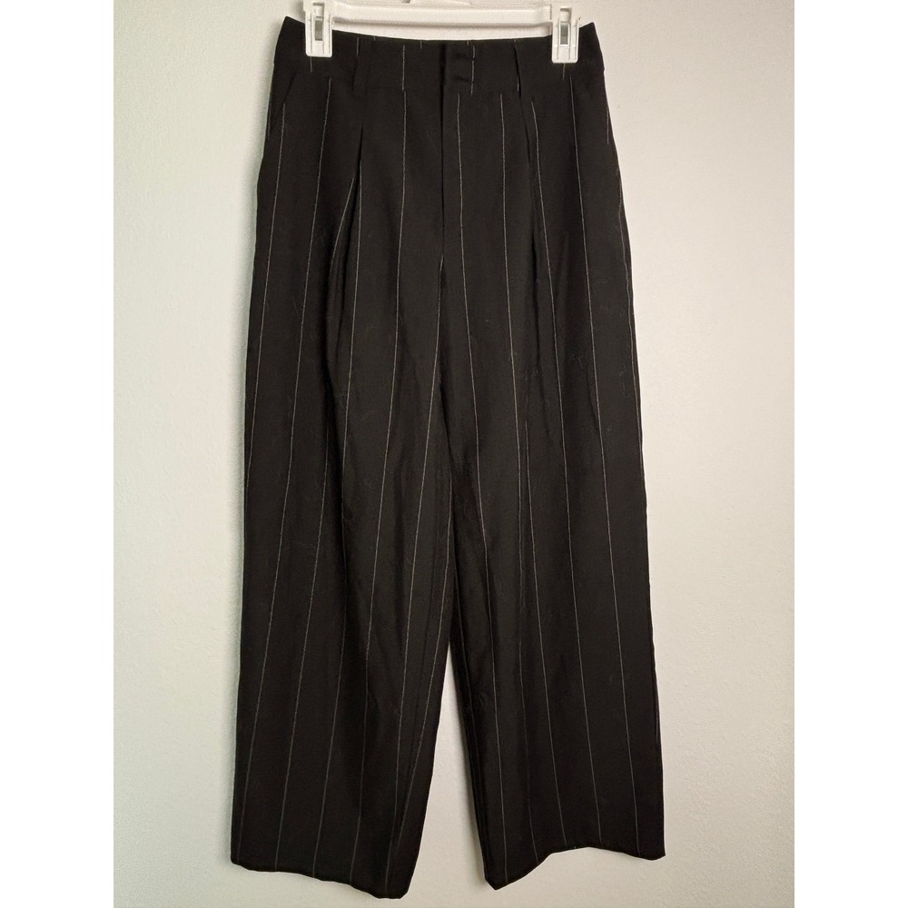 Nili Lotan x Target Black Pinstripe Wide‎ Leg Pleated Trousers Size 2